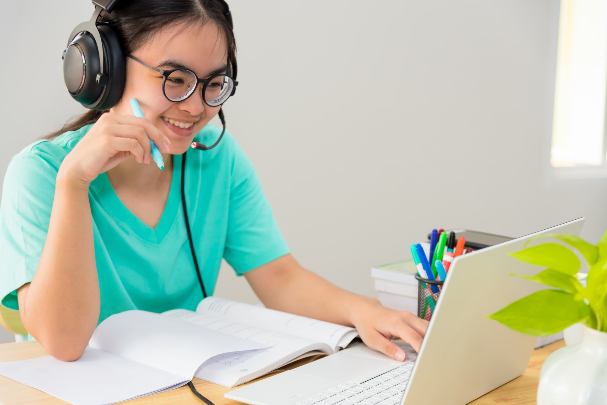 Asian woman student class online internet learning